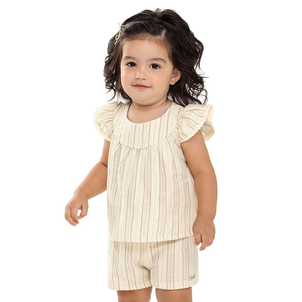 Conjunto Bebê Menina Listrado Fio Tinto Colorittá Bege