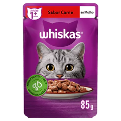 Whiskas Ração Úmida Sachê Carne ao Molho para Gatos Adultos 85g