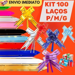 100 Laços Fácil Mágico com Filetes Dourado P/M/G – Presente Com Cores Variadas