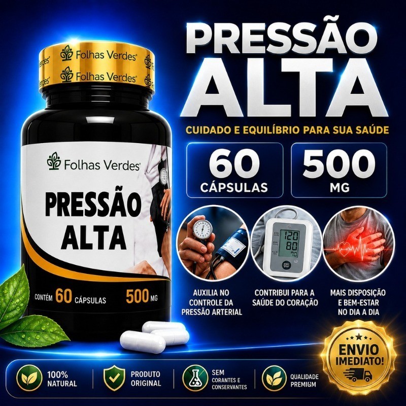 Pressão Alta 500mg 60 cápsulas - 9 Ativos Selecionados – Fórmula Natural Completa