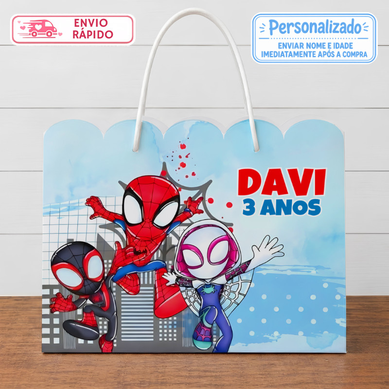Sacolinha Spidey e seus Amigos Espetaculares Personalizada Lembrancinhas Festa infantil Aniversário Sacola G
