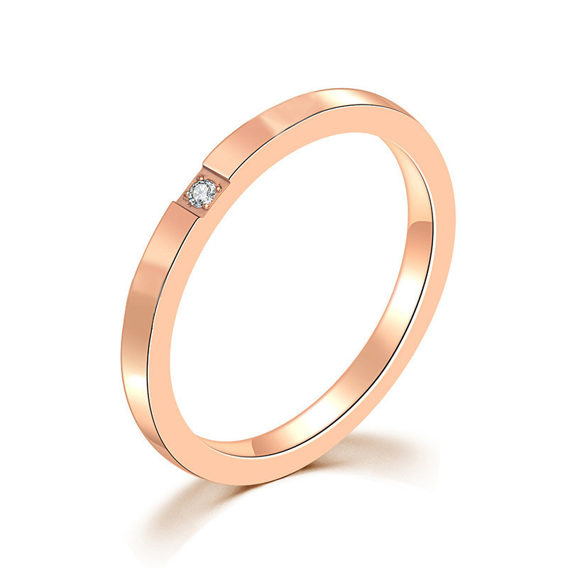 Anel de moda único anel de diamante simples rosa ouro titânio anel de aço casal par de aço inoxidável anel um diamante j