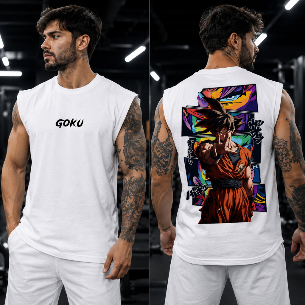 Regata Oversized Camiseta Goku Colorido Anime Estampada Premium para Academia