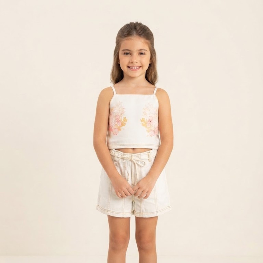 Conjunto Juvenil Menina Verão Top Cropped e Shorts Corais VIC&VICKY