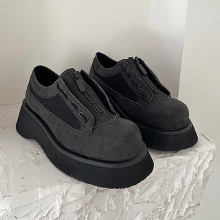 Zíper fosco de sola grossa Casual Derby sapatos masculinos quatro estações estilo aumentado carteiro sapatos Retro nicho