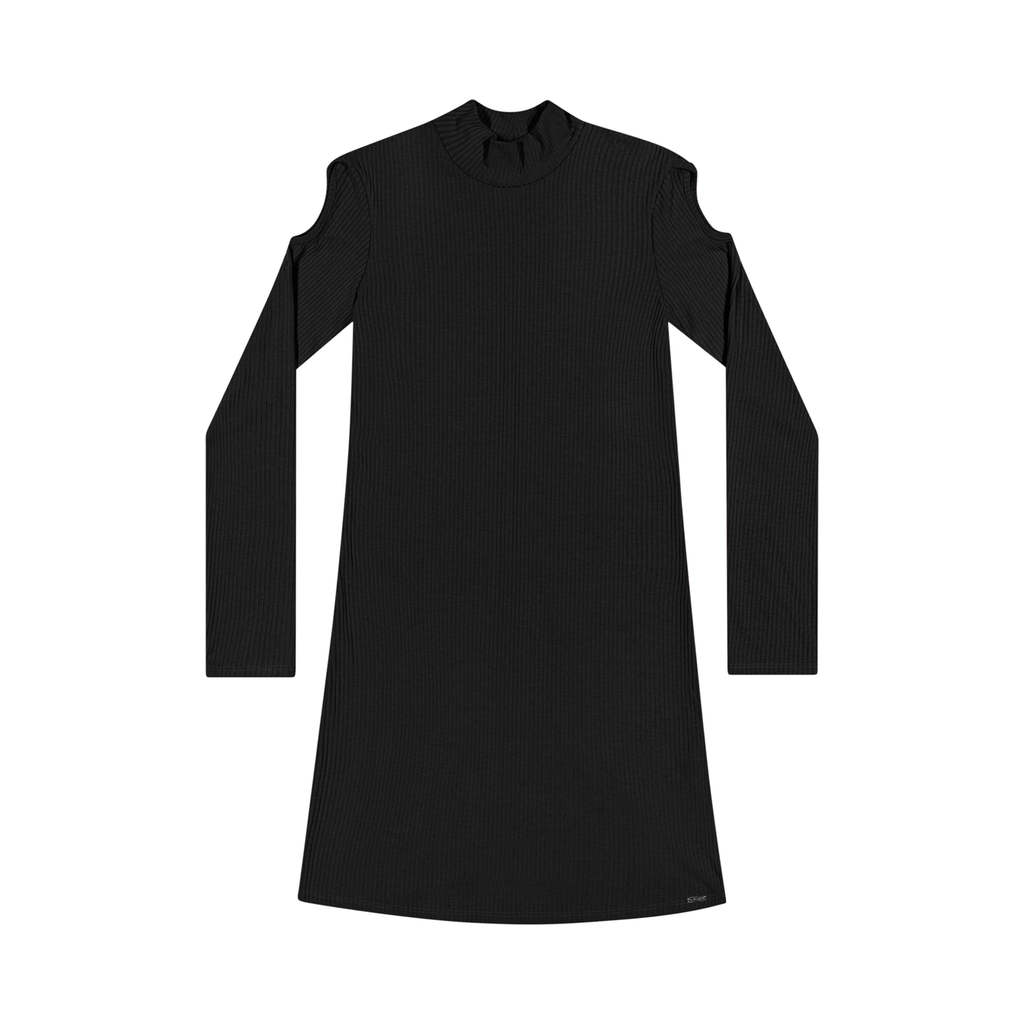 Vestido Juvenil Menina Ombro Vazado Beats Preto
