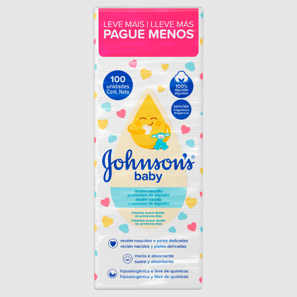 Algodão Quadrado sem Perfume Johnsons Baby Pacote 100 Unidades Leve Mais Pague Menos