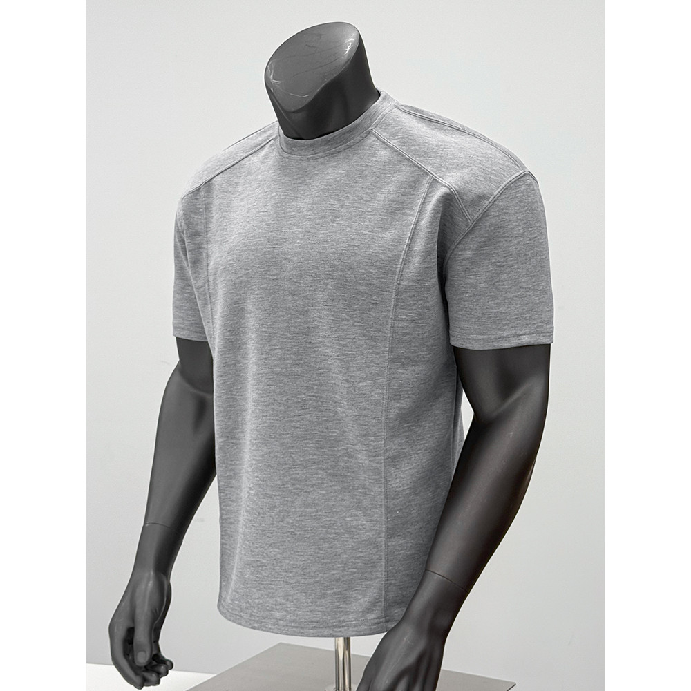 Simples espaço algodão costura camiseta Fitness esportes lazer manga curta Henry colarinho boxy Design sentido manguito
