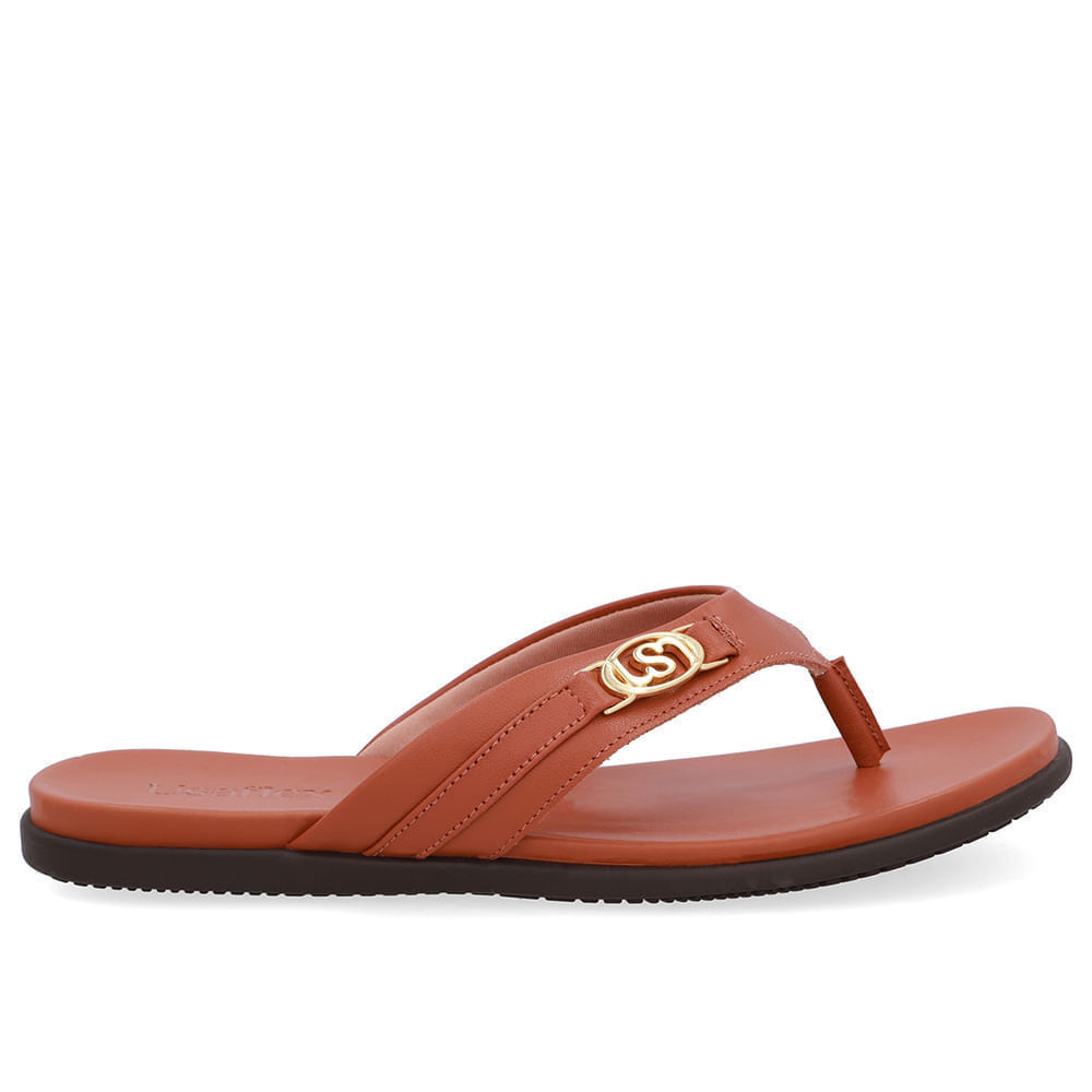Chinelo Tira Couro Marrom Monograma