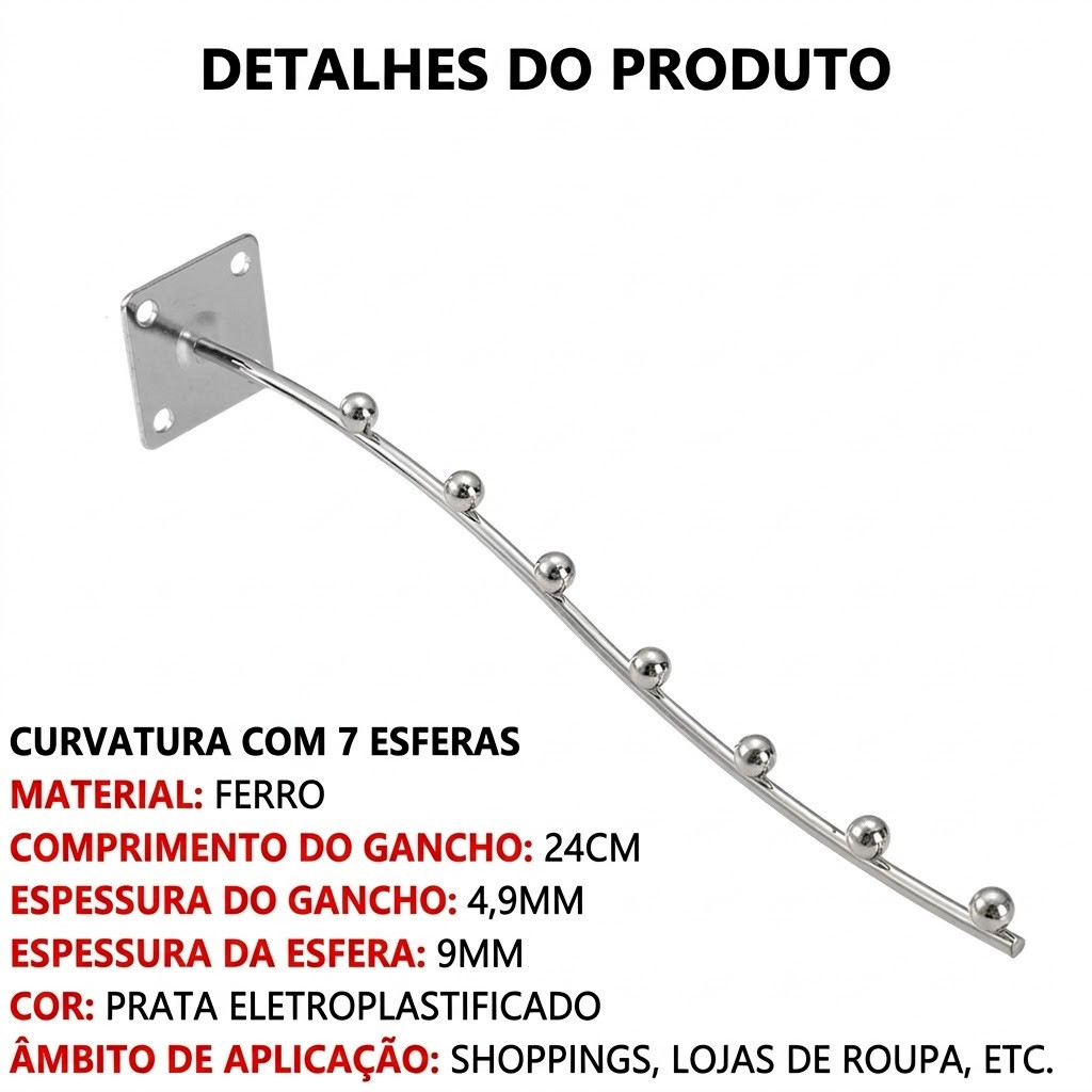 Kit 5, 10, 15 Cabideiro Arara Rt Curvo Cromado De Parede 25cm