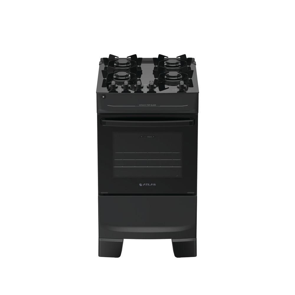 Fogão Atlas Mônaco Top Glass 4 Bocas Automático Mesa de Vidro Forno 48 Litros Preto Bivolt