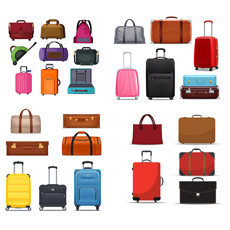 Saco de bagagem dos desenhos animados rolo trole caso saco de viagem bagagem ícone AI formato vetor Design Material