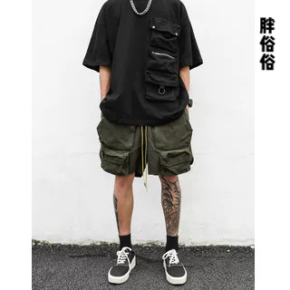 Tamanho grande europeu americano street Wear High street estilo Retro exército verde cordão funcional bolso solto Casual