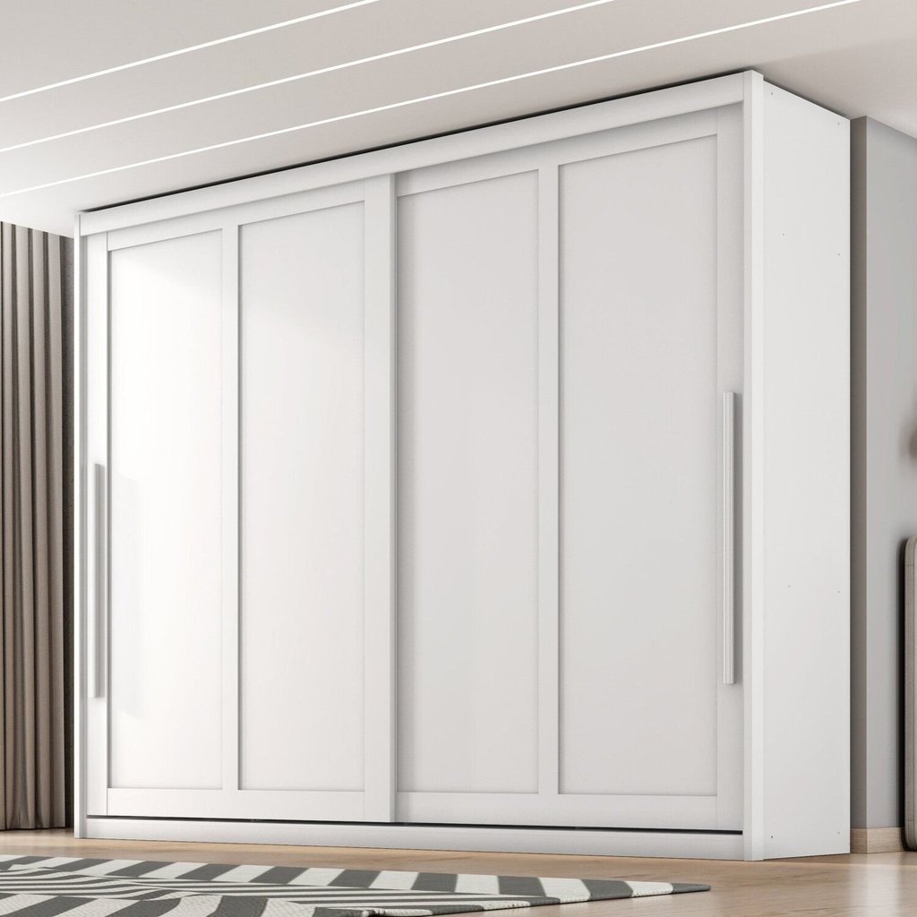 Guarda Roupa Casal Atraente 100% MDF 2 Portas de Correr 6 Gavetas Branco/Absoluto Branco Absoluto