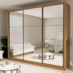 Guarda Roupa Casal Premium Ravena 242cm com Espelho 3 Portas 6 Gavetas Yescasa Marrom/Carvalho Carvalho