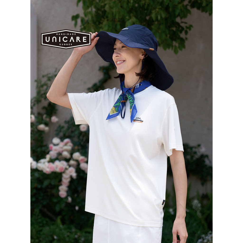 UNICARE camiseta de manga curta feminina primavera verão estilo ombro caído confortável respirável esportes lazer ao ar