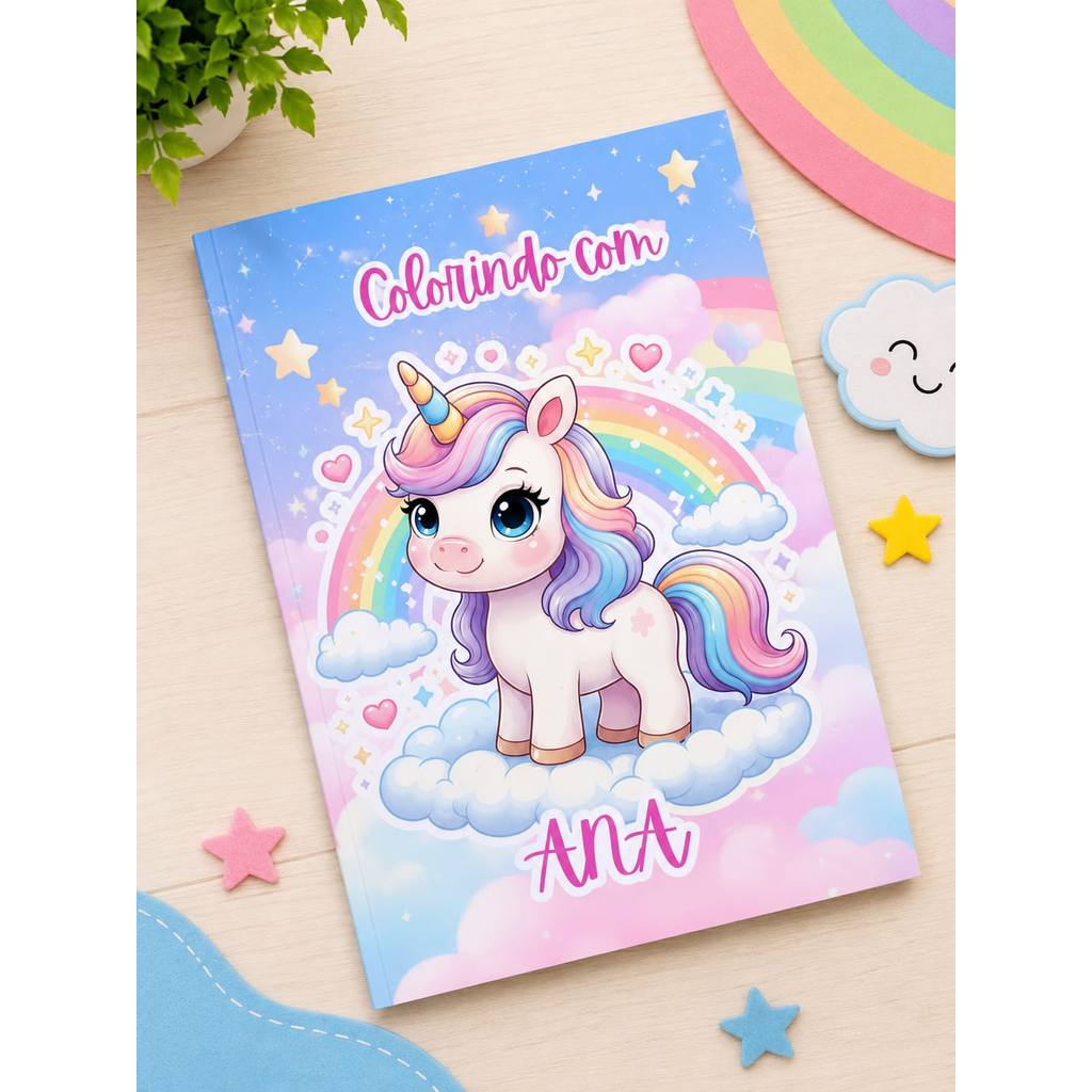 Livrinho de Colorir Revistinha Personalizado UNICORNIO MENINA Infantil  Festa Lembrancinha Aniversario todos  temas