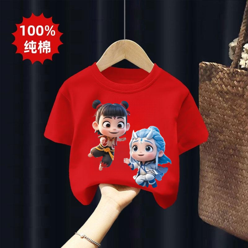 Crianças puro algodão de manga curta camiseta Nezha verão meninos meninas roupas de verão pequeno médio crianças bebê so