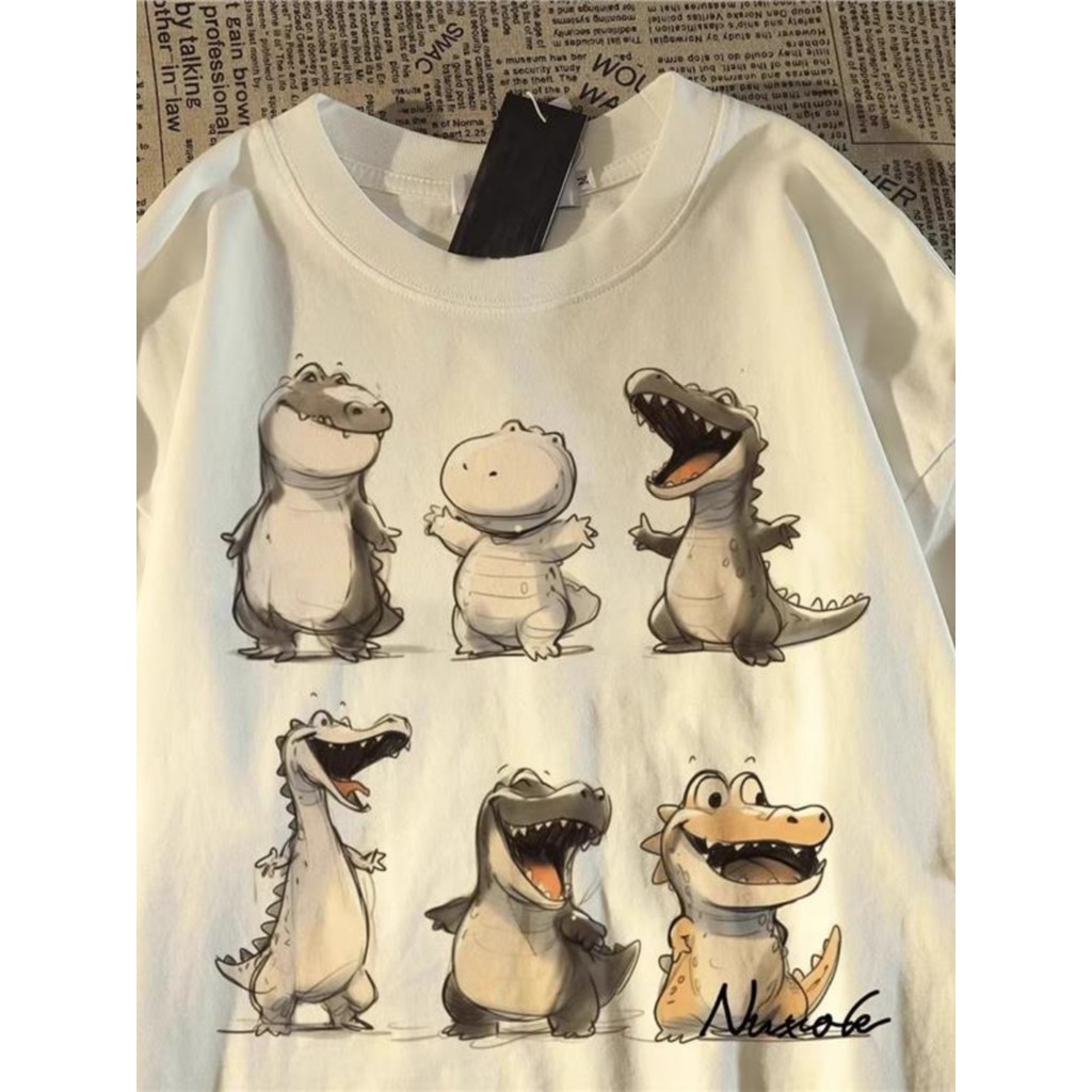Extra grande tamanho 150kg dos desenhos animados dinossauro impressão em torno do pescoço de manga curta camiseta das mu