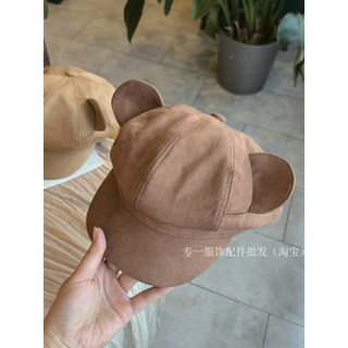 Retro camurça bonito orelhas de urso octogonal chapéu feminino inverno quente All-Match Casual mostrar rosto pequeno cha