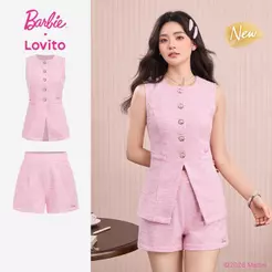 (New Arrival) Barbie™ X Lovito Elegante Tops Ou Bottons Com Textura E Bordado Para Primavera/verão Blusa Rosa Para Mulheres SHBL6PAD024