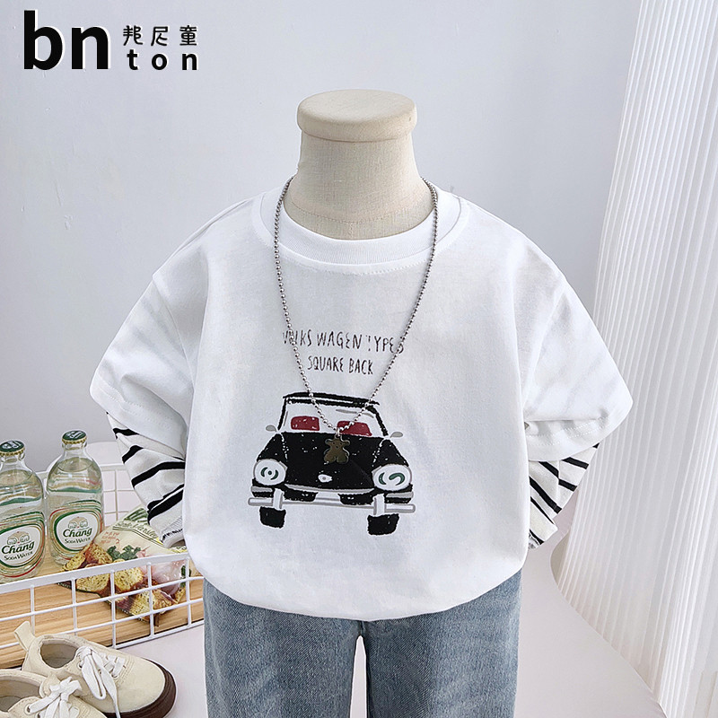 Meninos camiseta de manga comprida 2026 novo estilo primavera outono crianças costura na moda camiseta bebê primavera fa