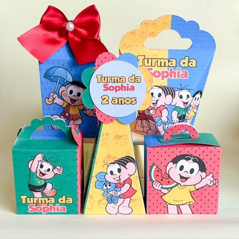 Kit Turma Mônica 50 Caixas Personalizadas Lembrancinhas Festa Infantil Caixinhas Milk Aniversário Pegue e Monte