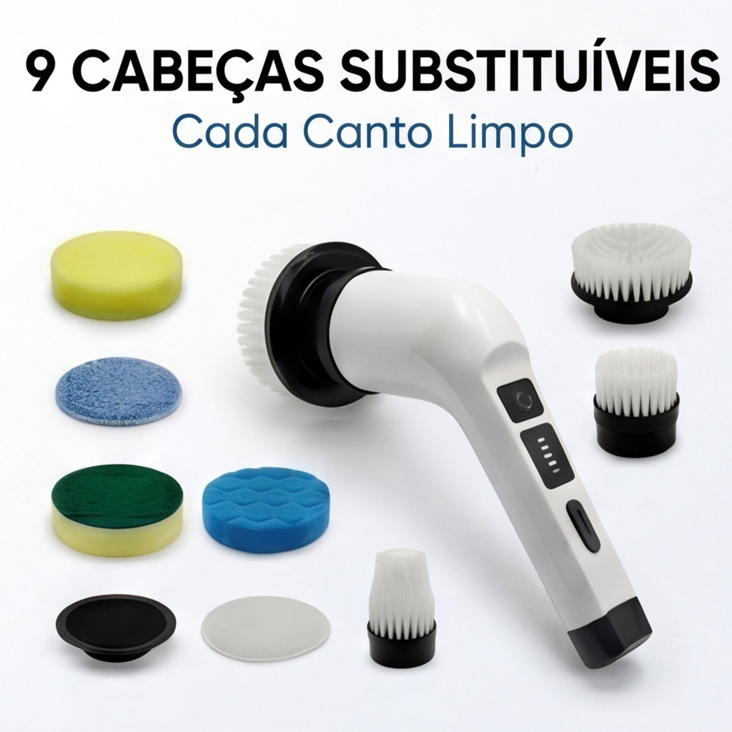 Escova Limpeza Elétrica Sem Fio 9 em 1 Esfregão 25W Recarregável Multiuso