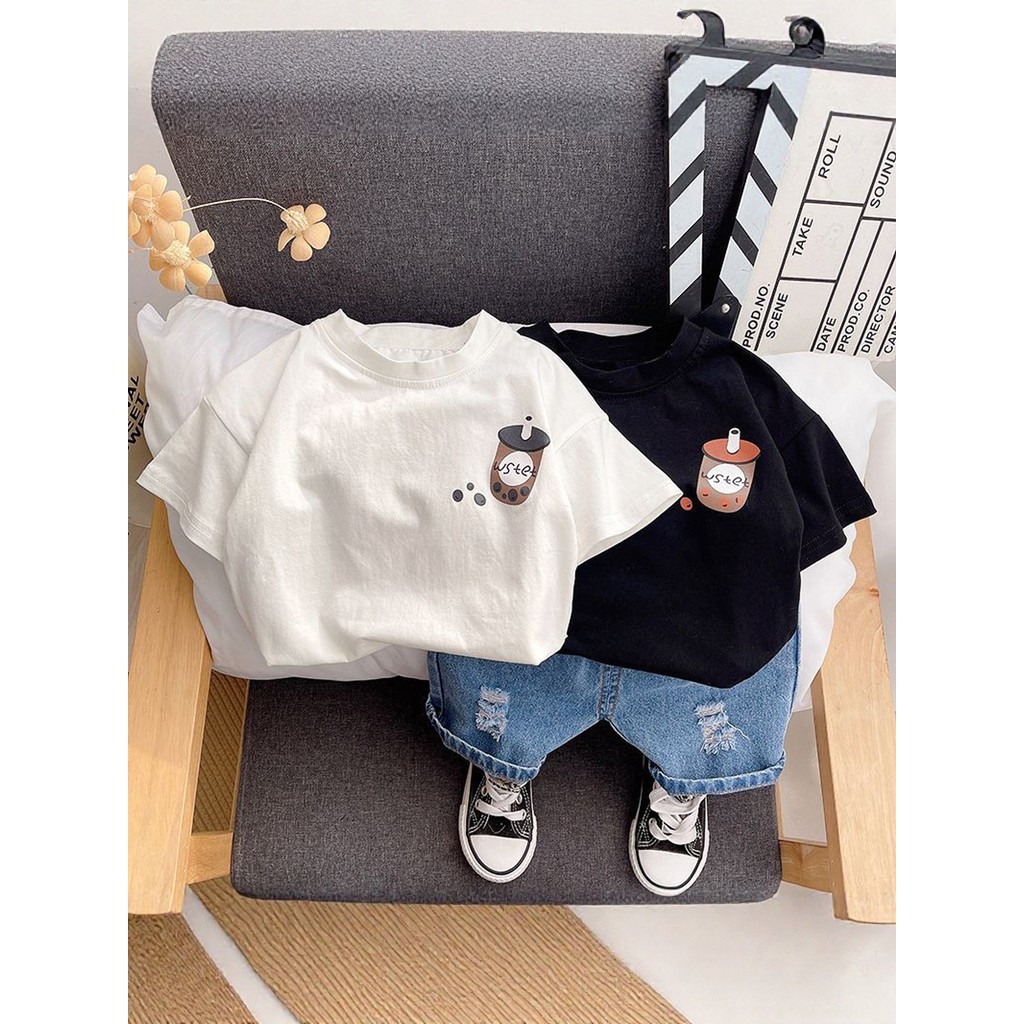 100% algodão meninos meninas camisetas de manga curta crianças versão coreana impresso roupas de verão do bebê crianças 