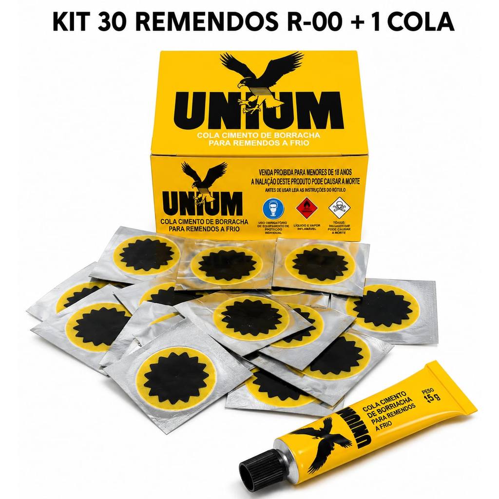 REMENDOS R00 + COLA UNIUM | KIT REMENDO BIKE BICICLETA CAMARA DE AR