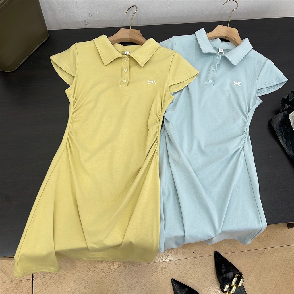 Verão novo estilo pequeno bordado vestido de manga curta feminino temperamento cintura estreita mais magro olhar Hip sai