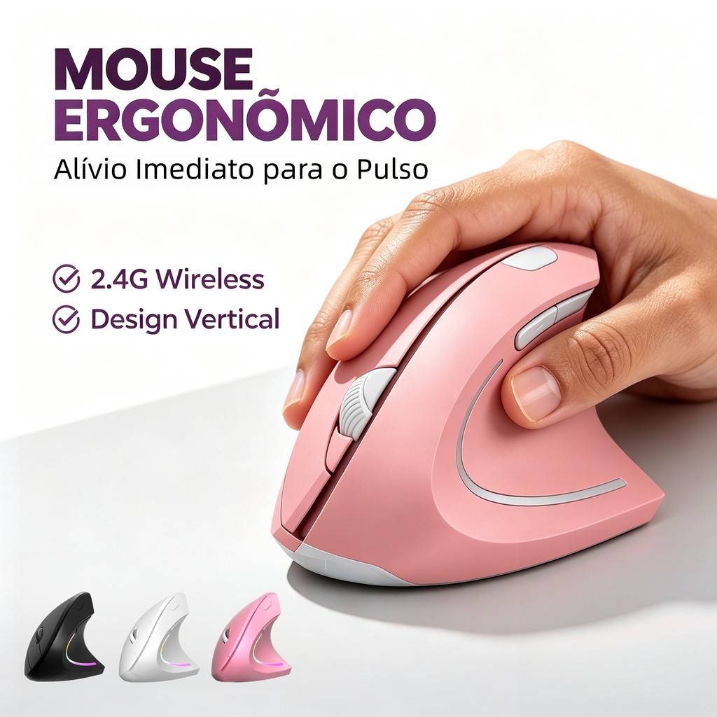 Mouse Vertical Destro | Modo Duplo Bluetooth e 2.4G, Design Ergonômico, Usa 2 Pilhas AAA