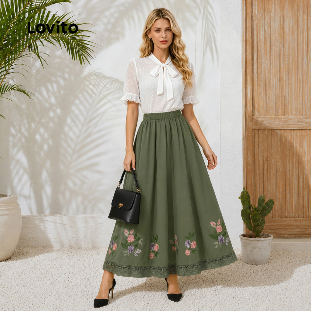 Lovito Saias Boho com Estampa de Renda Saias de Primavera/verão para Mulheres Evangelical SKB38BR046 · foto 2