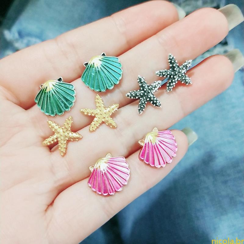 Nic Colorido Bonito Liga Mar Para Concha Estrela Do Brincos Acessórios Leves Meninas Verão Ornamentado Pingente