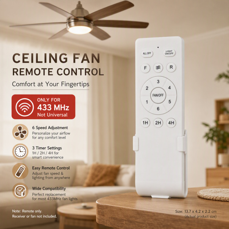 💡Substituição Universal Controle Remoto Para Ventilador E Luz De Teto, Apenas para receptor 433MHz