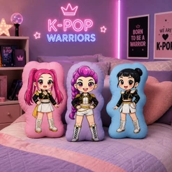 Kit 3 Almofadas Guerreiras do KPop ~ Formato Especial para Decoração de Quarto, Festas etc | Micropercal Macio