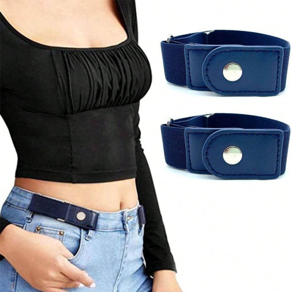 2 Unidades/Conjunto Cinto Elástico , Invisível Sem Fivela , De Calças Ajustáveis De Lona Casual Unissex