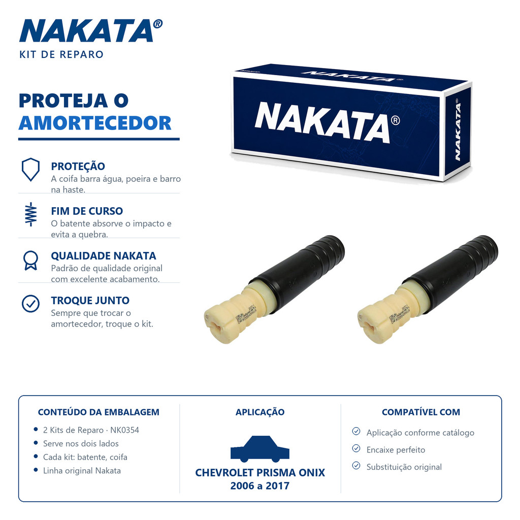 Par Kit Reparo Amortecedor Traseiro Batente e Coifa Chevrolet Prisma Onix 2006 a 2017 Nakata