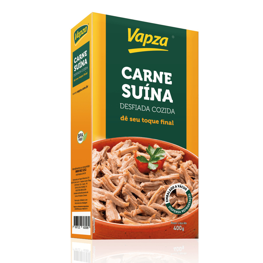 Carne Suína Desfiada Cozida 400G Vapza