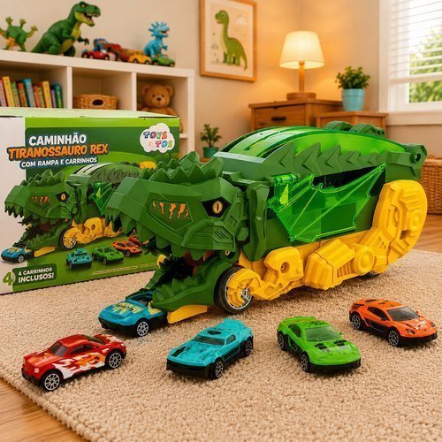 Caminhão Dinossauro 3 Mini Carrinhos Verde Toys Toys
