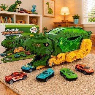 Caminhão Dinossauro 3 Mini Carrinhos Verde Toys Toys