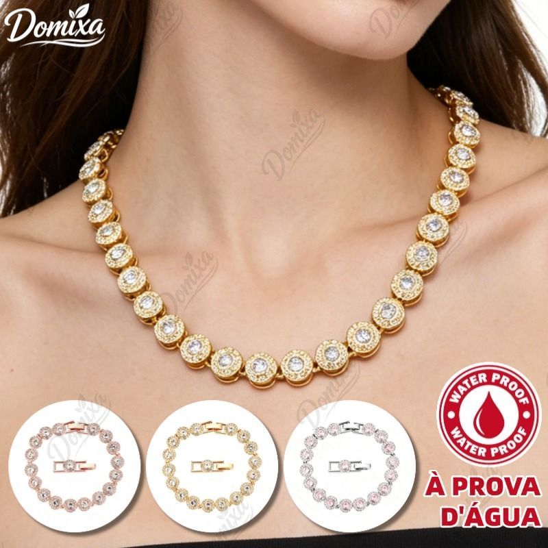 Conjunto Corrente Cubana Redonda e Pulseira Unissex Cravejada com Diamantes Prateado Hip Hop-DO