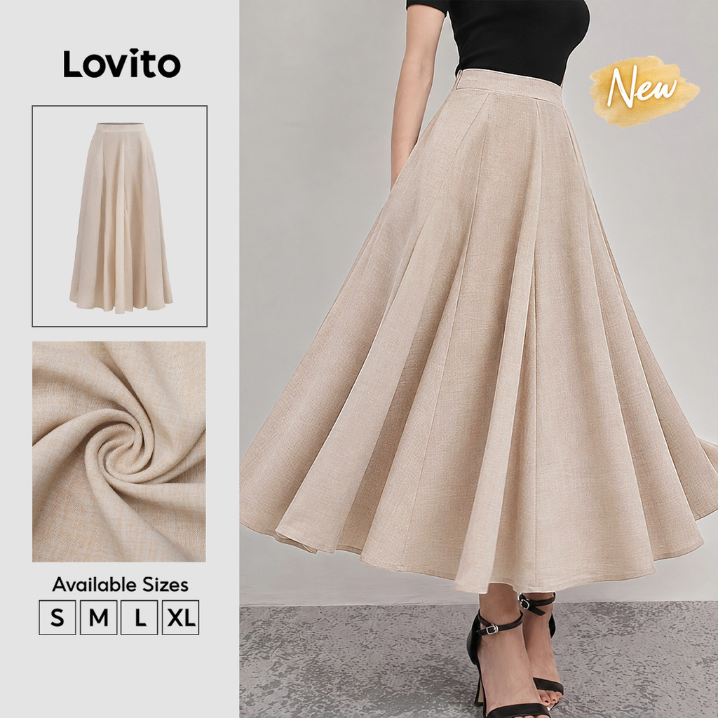 (New Arrival) Lovito Saia cáqui Feminina Longa De Baile Estruturada Com Zíper Primavera/verão Casual/trabalho Evangelical SKB39BR192