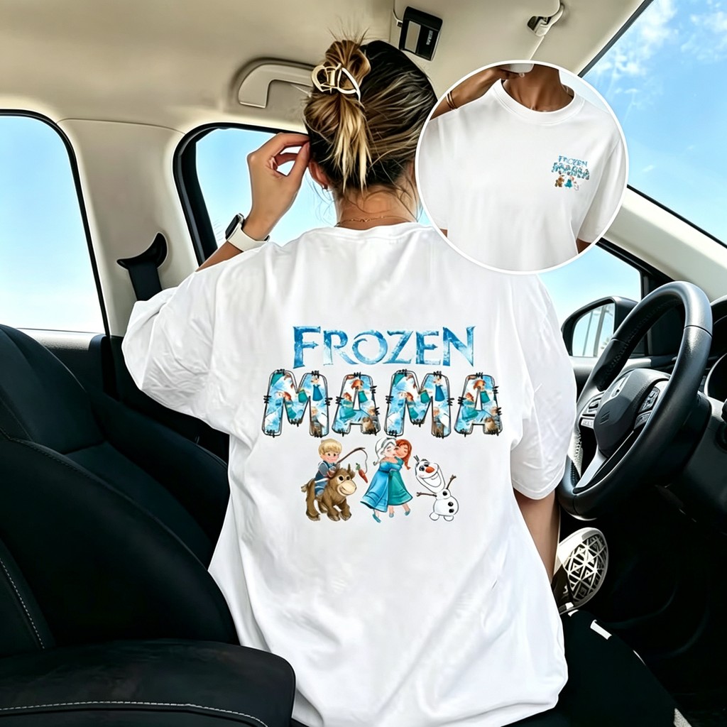 Camiseta Feminina Oversized Frozen Elsa e Anna Besties, Estampa Frente e Verso Desenho Animado, Confortável Streetwear