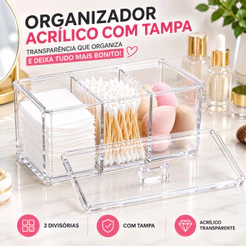 Organizador de Maquiagem Acrílico Transparente,Porta-Pincéis,Cotonetes Joias,Banheiro,Quarto Escritório,23 × 9 × 8,5 cm