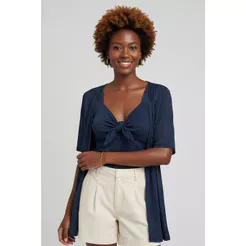 Regata Feminina Laço Lurex Marialícia Azul