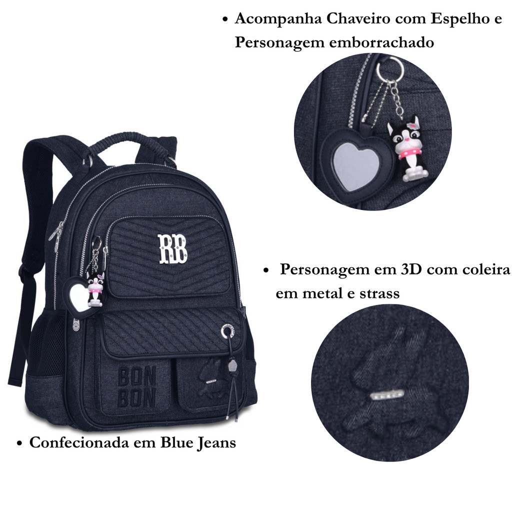 Kit de Mochila Costas e Estojo Rebecca Bonbon Jeans Modelo:RB28034-KIT/C2 — imagem 2 de 2