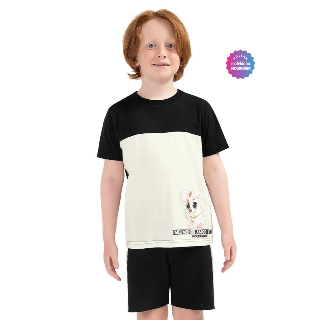 Conjunto Manca Curta Infantil Menino Bicolor Elian Preto