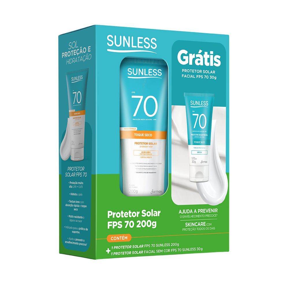Kit Sunless Protetor Solar FPS 70 200g + Mini Protetor Solar Facial FPS 70 Sem Cor 30g