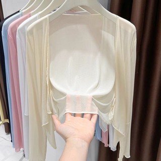 Cardigan de seda gelo exterior feminino 2025 primavera verão All-Match moda venda quente protetor solar xale jaqueta cur